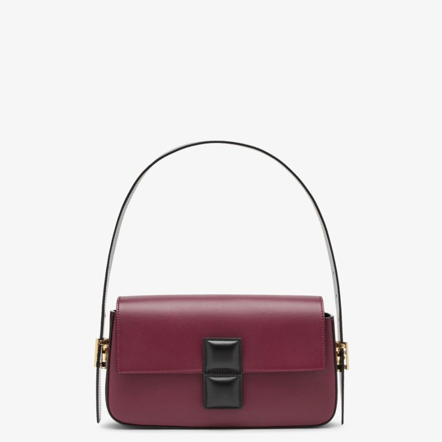 Damen Fendi Schulter- Und Crossbody-Taschen | Tasche Aus Leder Mit Colorblock-Design In Bordeaux Und Schwarz