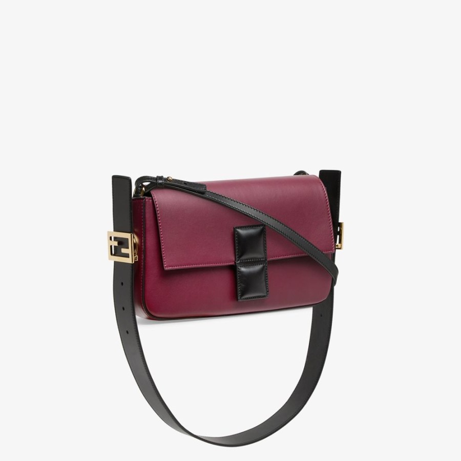 Damen Fendi Schulter- Und Crossbody-Taschen | Tasche Aus Leder Mit Colorblock-Design In Bordeaux Und Schwarz