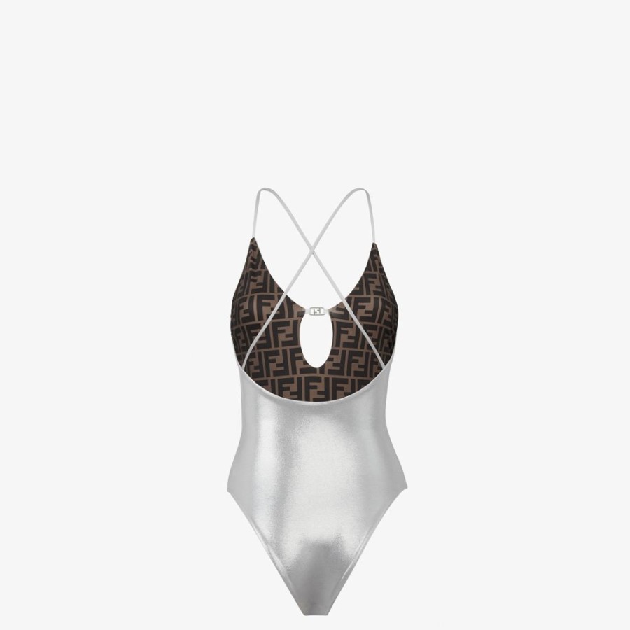 Damen Fendi Swimwear | Badeanzug Aus Lycra® In Silberfarben