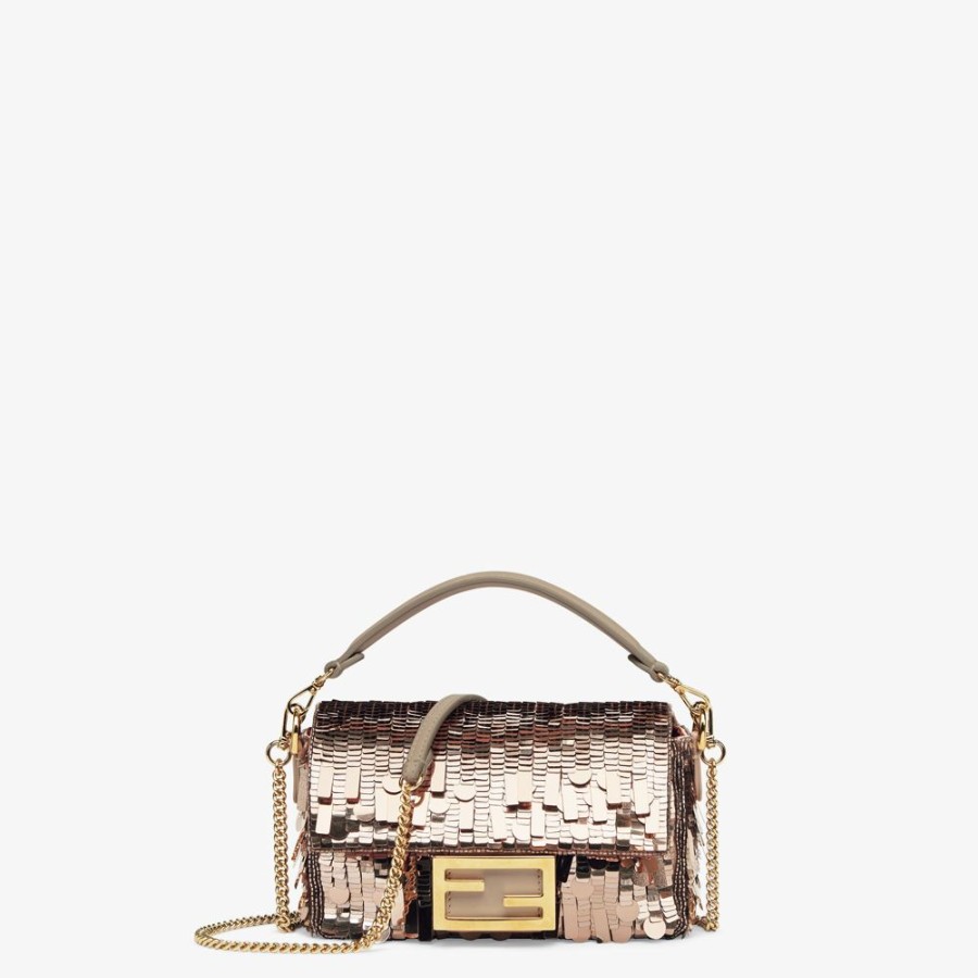 Damen Fendi Mini-Taschen | Tasche Aus Leder Mit Pailletten In Taubengrau