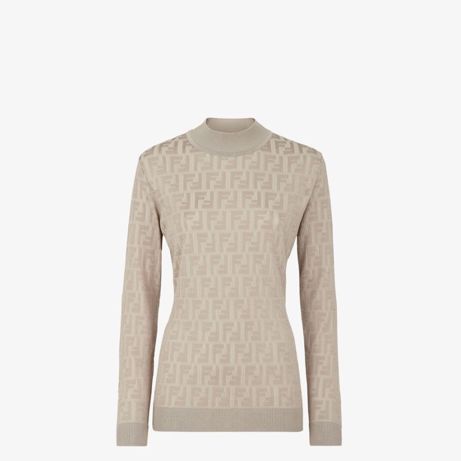 Damen Fendi Strickbekleidung | Pullover Aus Stoff In Taubengrau