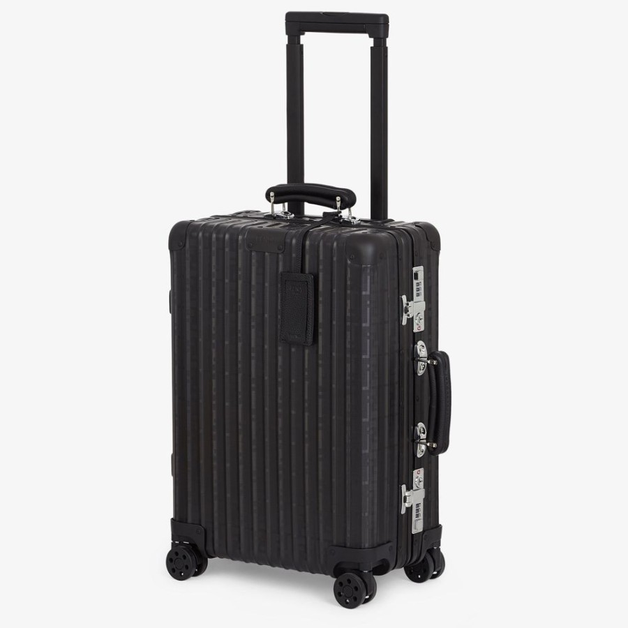 Herren Fendi Fur Die Reise | Trolley Aus Aluminium In Schwarz Mit Lederdetails