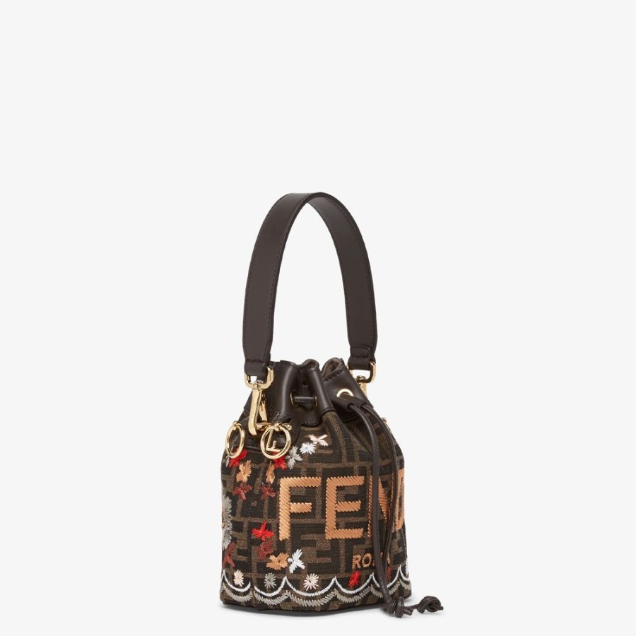 Damen Fendi Mini-Taschen | Minibag Aus Ff-Jacquardgewebe In Braun Mit Stickerei