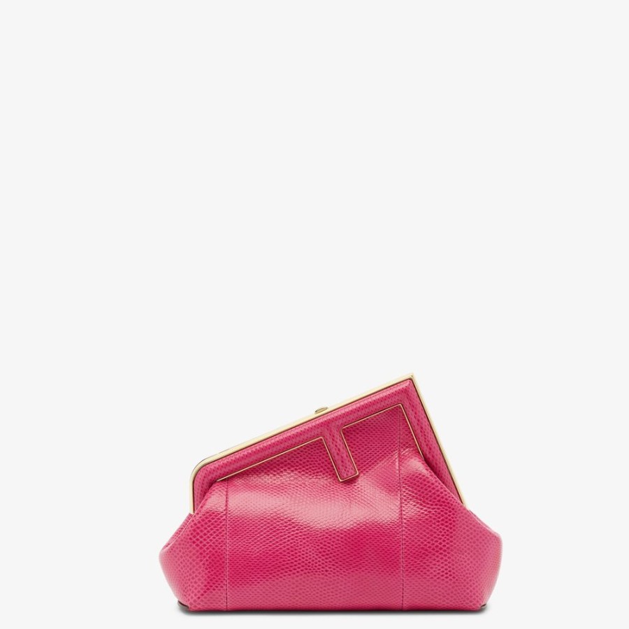 Damen Fendi Clutches & Pochetten | Tasche Aus Karungleder In Fuchsia