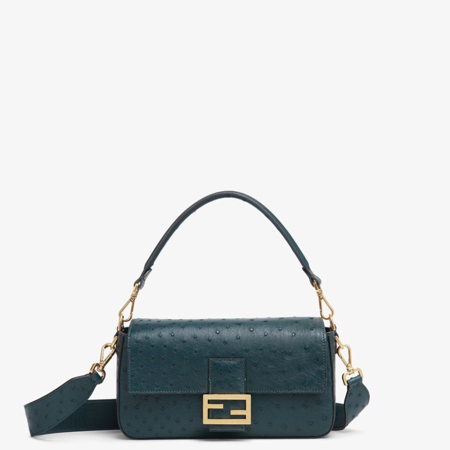 Damen Fendi Schulter- Und Crossbody-Taschen | Tasche Aus Strausenleder In Dunkelgrun