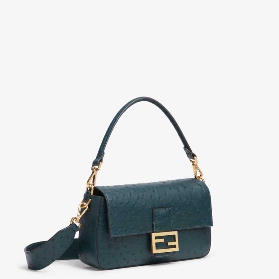 Damen Fendi Schulter- Und Crossbody-Taschen | Tasche Aus Strausenleder In Dunkelgrun