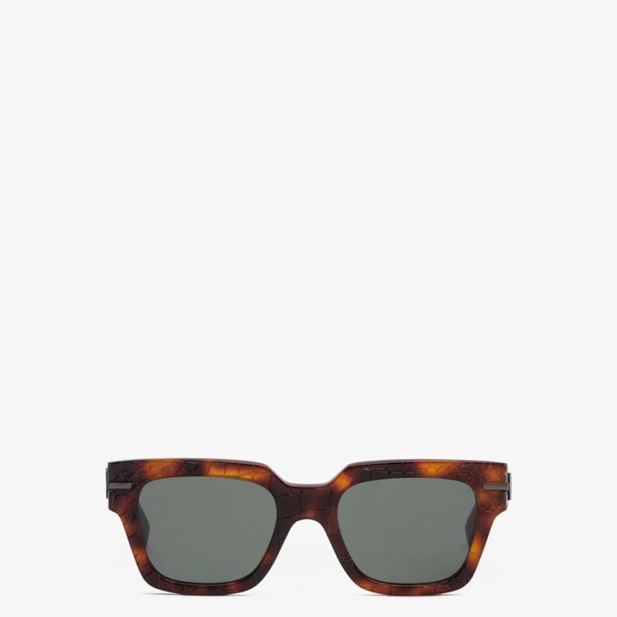 Herren Fendi Sonnenbrillen | Sonnenbrille Aus Acetat In Dunklem Havanna Mit Print In Kroko-Optik