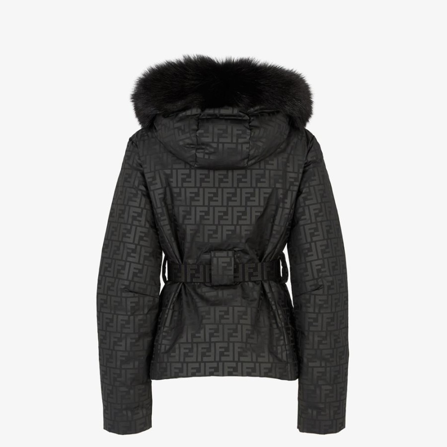 Damen Fendi Skiwear | Daunenjacke Aus Nylon Mit Ff-Details In Schwarz