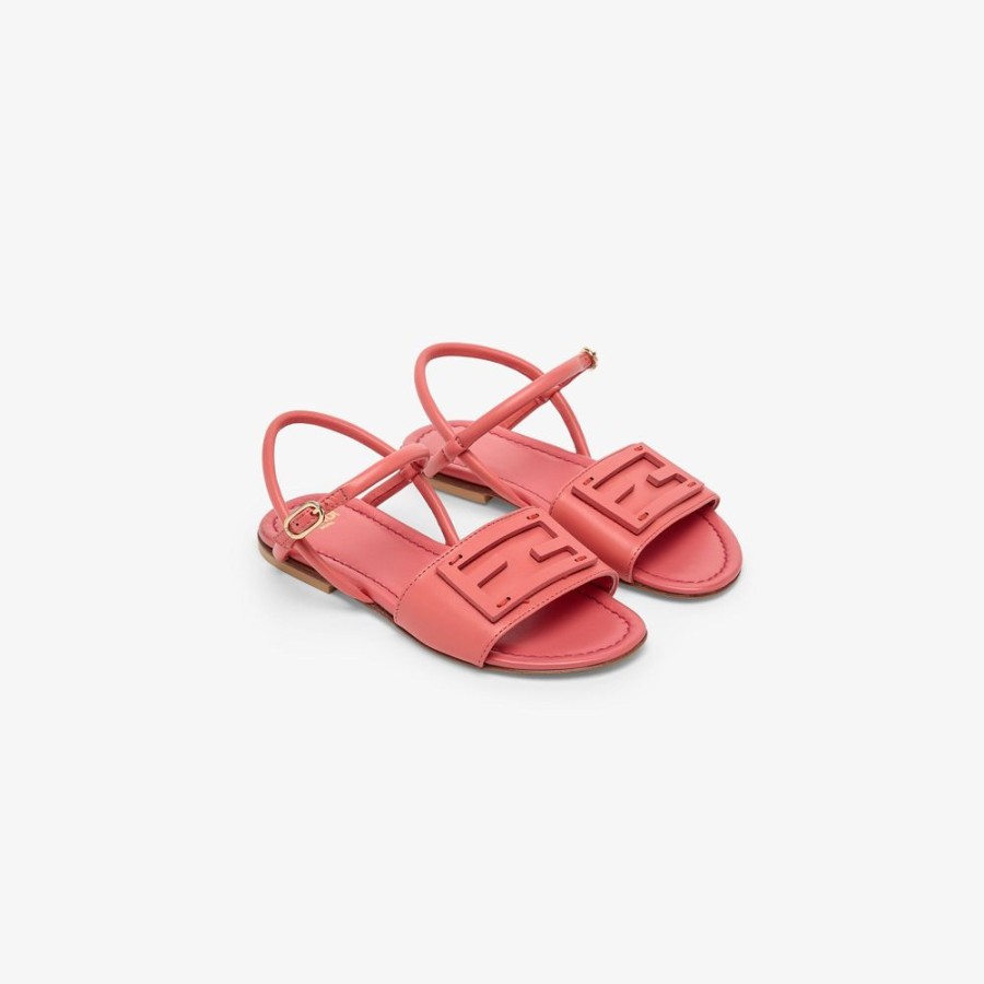 Kids Fendi Schuhe | Junior-Sandale Aus Nappaleder In Korallfarben Mit Logo