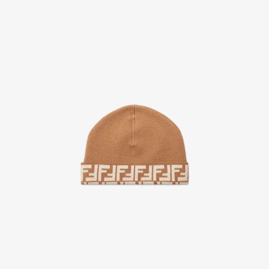 Kids Fendi Accessoires | Junior-Cap Zum Wenden Aus Wolle In Beige