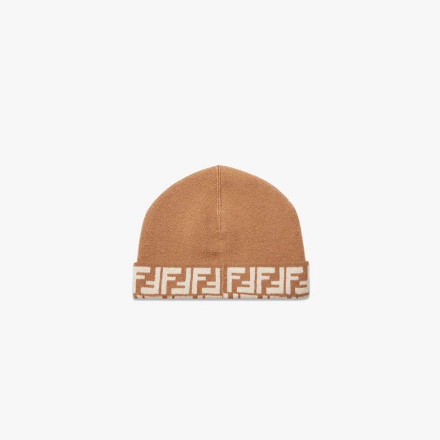 Kids Fendi Accessoires | Junior-Cap Zum Wenden Aus Wolle In Beige