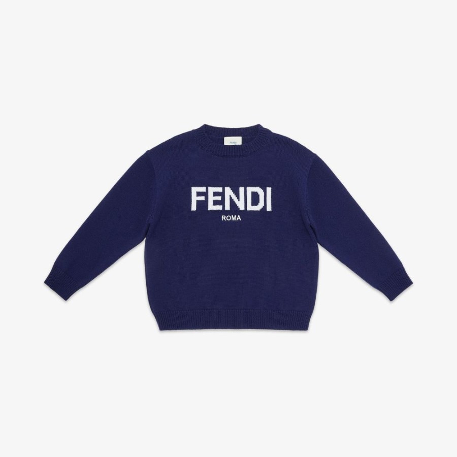 Kids Fendi Ready To Wear | Junior-Pullover Aus Wolle In Navy Blau