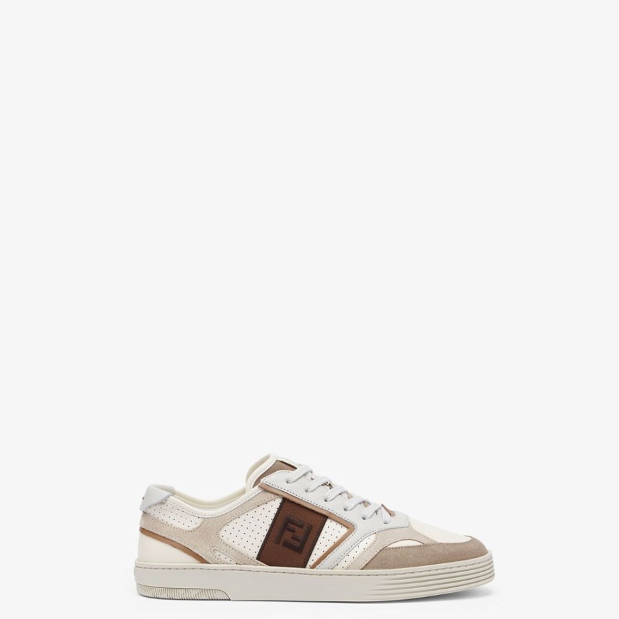 Herren Fendi Sneakers | Low-Top Aus Leder In Beige