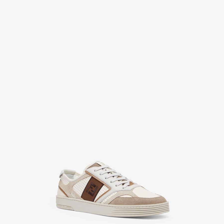 Herren Fendi Sneakers | Low-Top Aus Leder In Beige