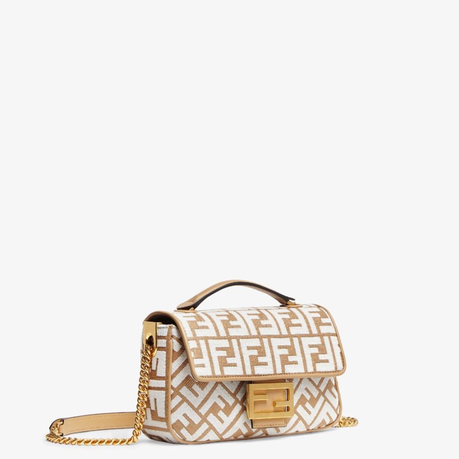 Damen Fendi Schulter- Und Crossbody-Taschen | Tasche Aus Raffia-Bast Mit Ff-Muster Aus Gobelingewebe In Weis