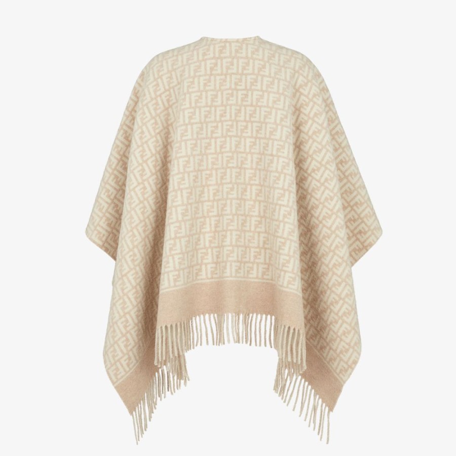 Damen Fendi Schals Und Ponchos | Poncho Aus Wolle Und Kaschmir In Beige