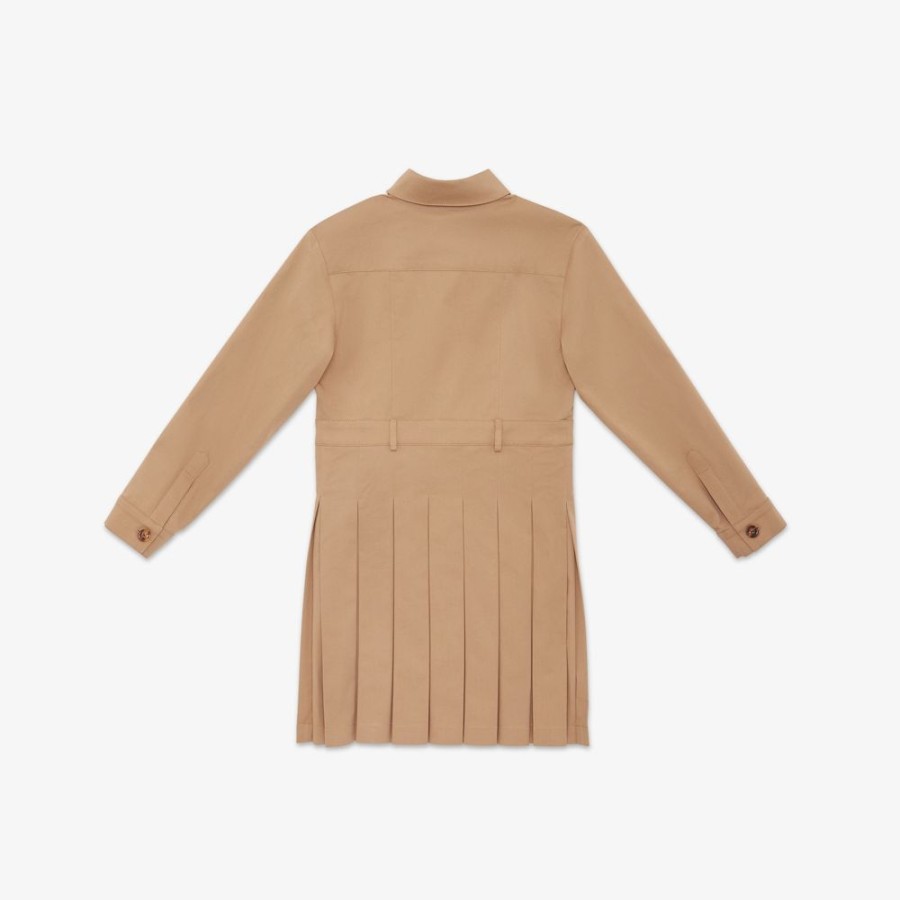 Kids Fendi Ready To Wear | Junior-Kleid Aus Gabardine In Beige