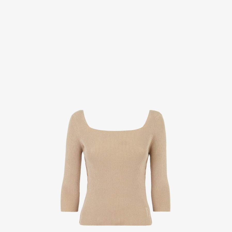 Damen Fendi Strickbekleidung | Pullover Aus Baumwolle In Beige