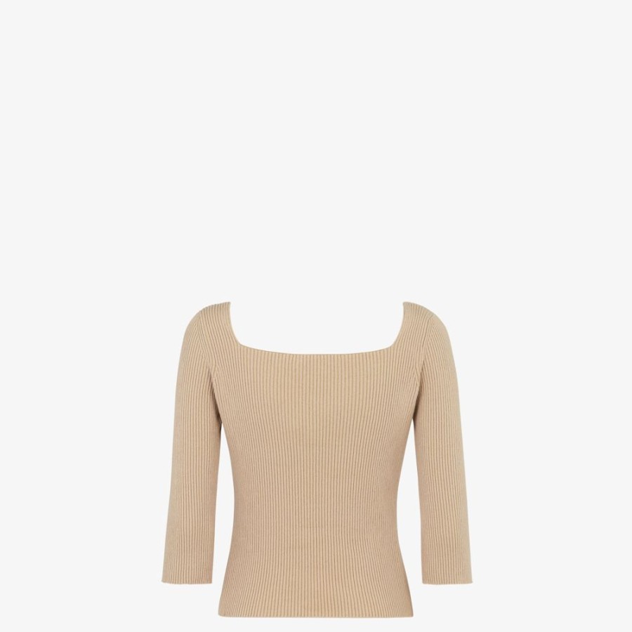 Damen Fendi Strickbekleidung | Pullover Aus Baumwolle In Beige