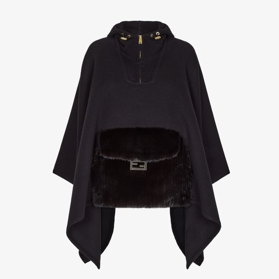 Damen Fendi Schals Und Ponchos | Poncho Aus Kaschmir Und Nerzpelz In Schwarz