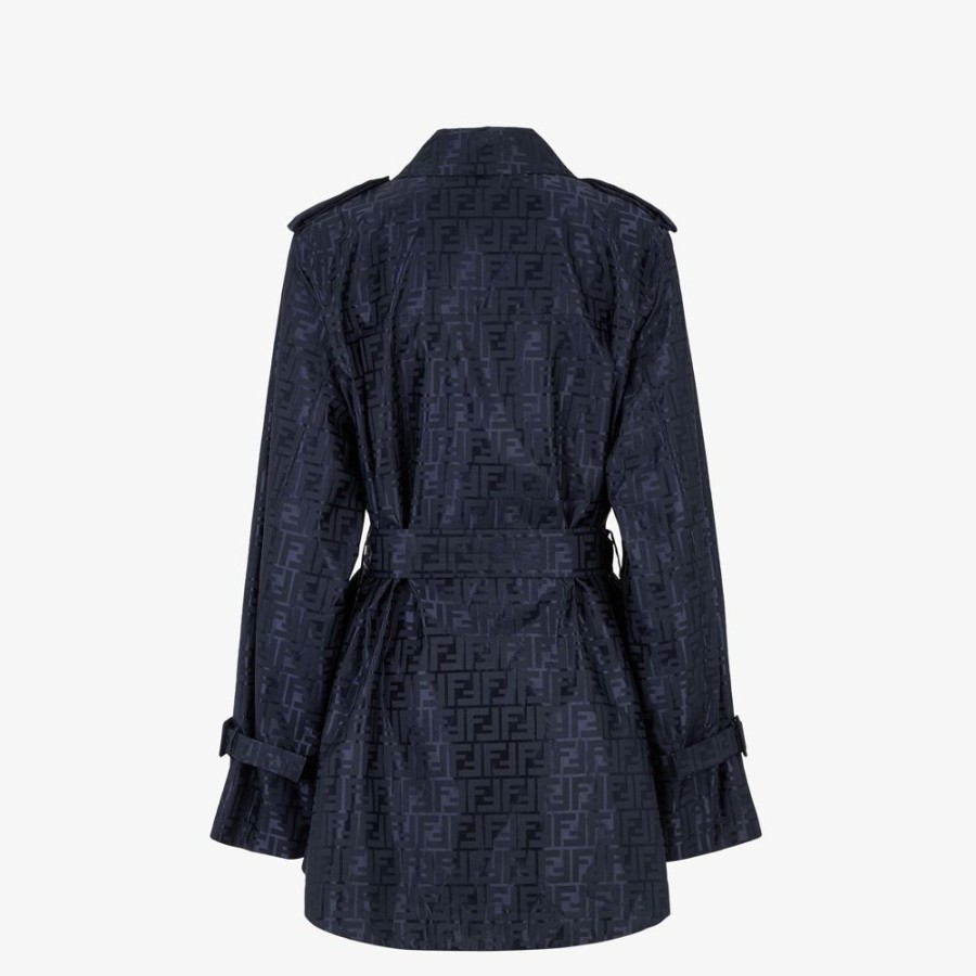 Damen Fendi Mantel Und Oberbekleidung | Trenchcoat Aus Stoff Mit Ff-Jacquard In Blau