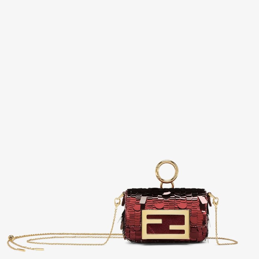 Damen Fendi Miniature Taschen | Anhanger Mit Pailletten In Bordeaux