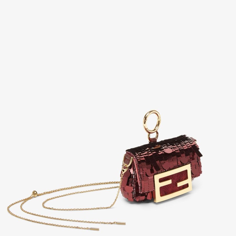 Damen Fendi Miniature Taschen | Anhanger Mit Pailletten In Bordeaux