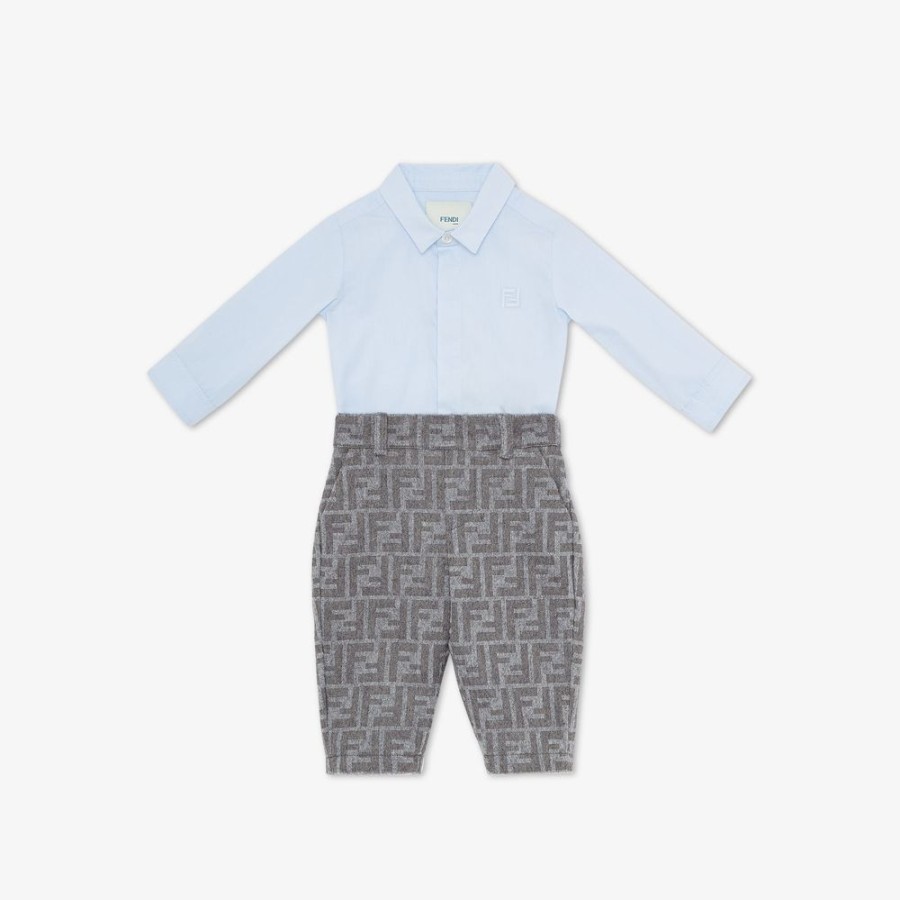 Kids Fendi Baby Junge | Baby-Strampler Aus Popeline Und Flanell Mit Logo