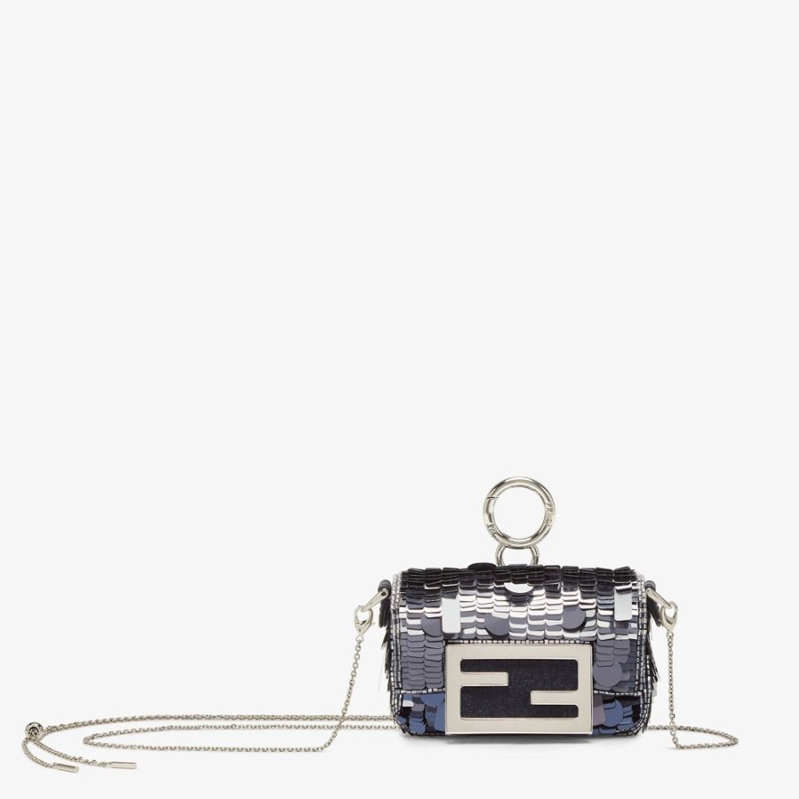 Damen Fendi Miniature Taschen | Anhanger Mit Pailletten In Blau