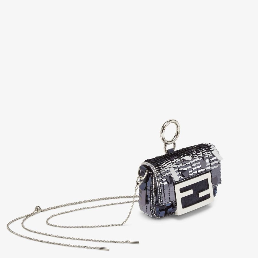 Damen Fendi Miniature Taschen | Anhanger Mit Pailletten In Blau