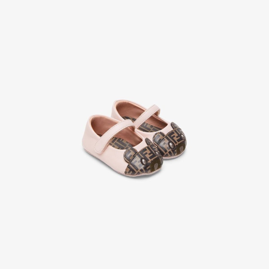 Kids Fendi Baby Madchen | Baby-Ballerina Aus Leder In Rosa Mit Barenlogo