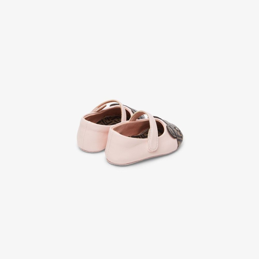 Kids Fendi Baby Madchen | Baby-Ballerina Aus Leder In Rosa Mit Barenlogo