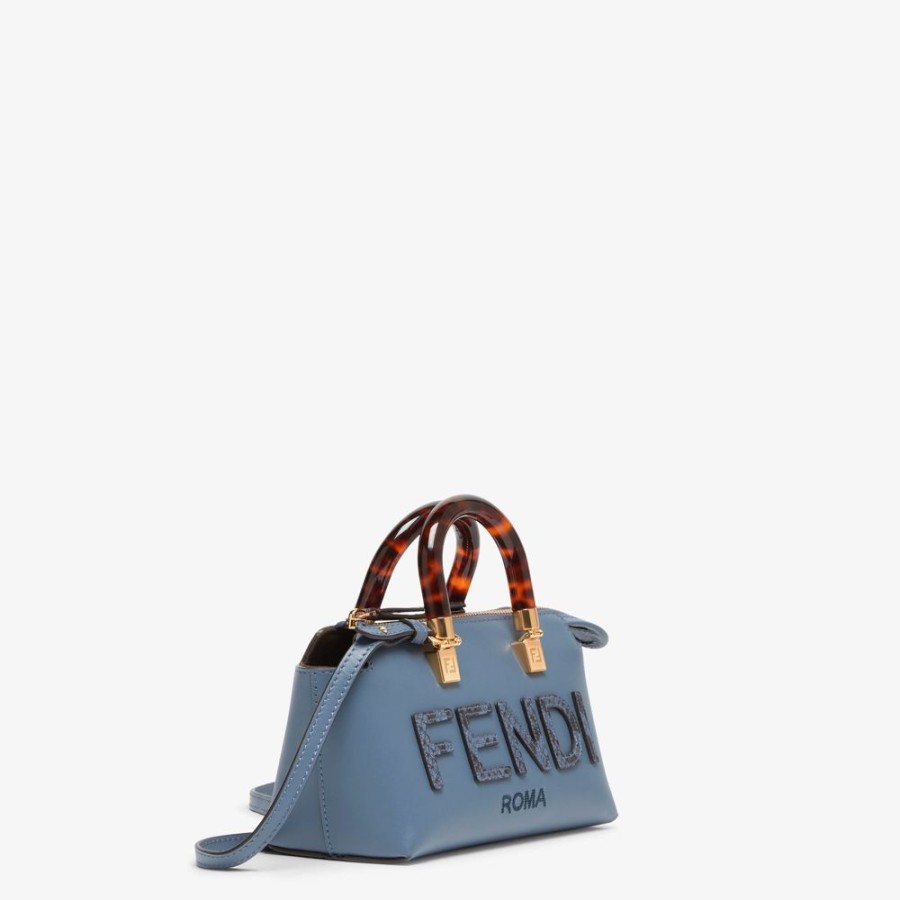 Damen Fendi Mini-Taschen | Kleine Boston Bag Aus Leder In Blau Und Elapheleder