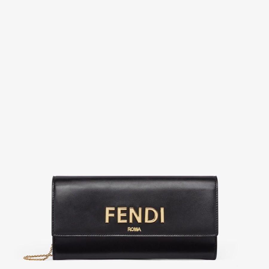 Damen Fendi Portemonnaies Mit Tragekette | Portemonnaie Aus Leder In Schwarz