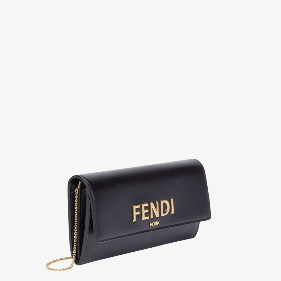 Damen Fendi Portemonnaies Mit Tragekette | Portemonnaie Aus Leder In Schwarz