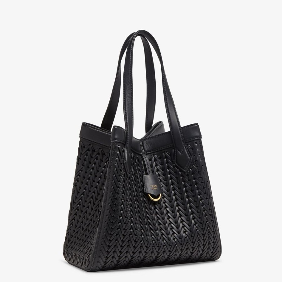 Damen Fendi Beuteltaschen | Wandelbare Tasche Aus Geflochtenem Leder In Schwarz