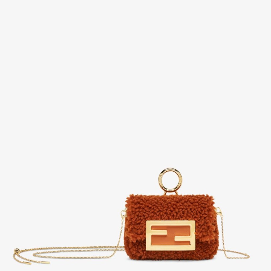 Damen Fendi Miniature Taschen | Anhanger Aus Lammfell In Braun