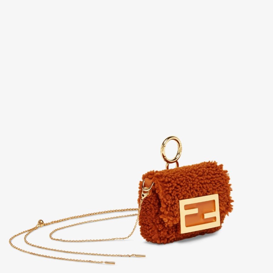 Damen Fendi Miniature Taschen | Anhanger Aus Lammfell In Braun