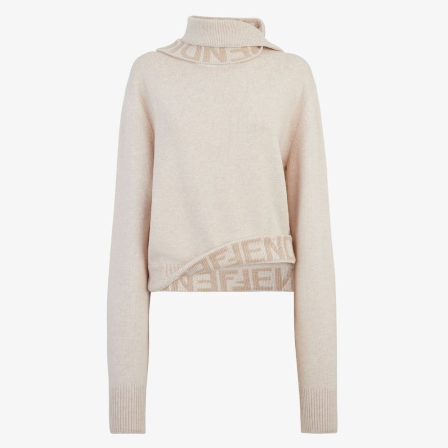 Damen Fendi Strickbekleidung | Pullover Aus Kaschmir Und Wolle In Beige