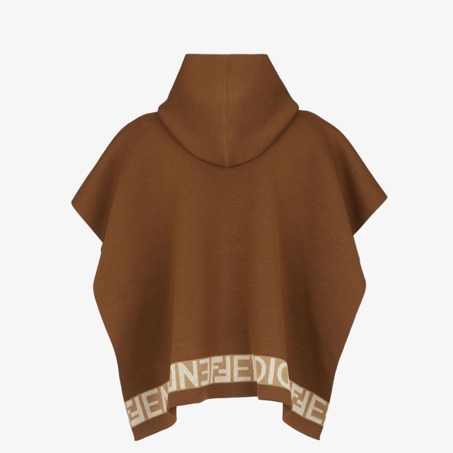 Damen Fendi Schals Und Ponchos | Poncho Aus Wolle In Braun Und Beige