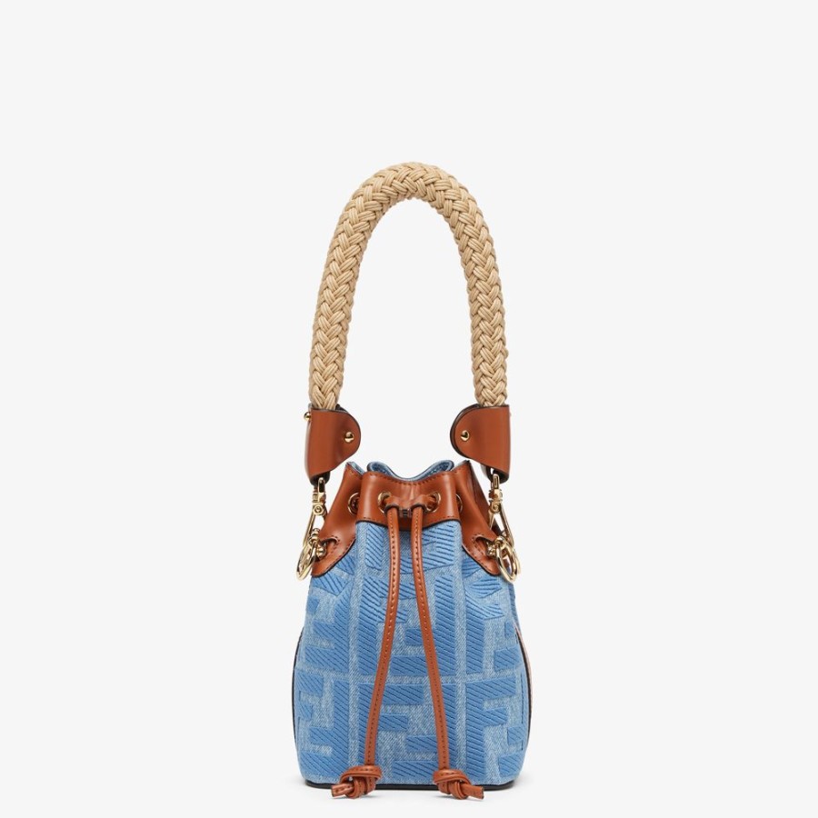 Damen Fendi Mini-Taschen | Mini Bag Aus Denim In Hellblau Mit Ff-Stickerei