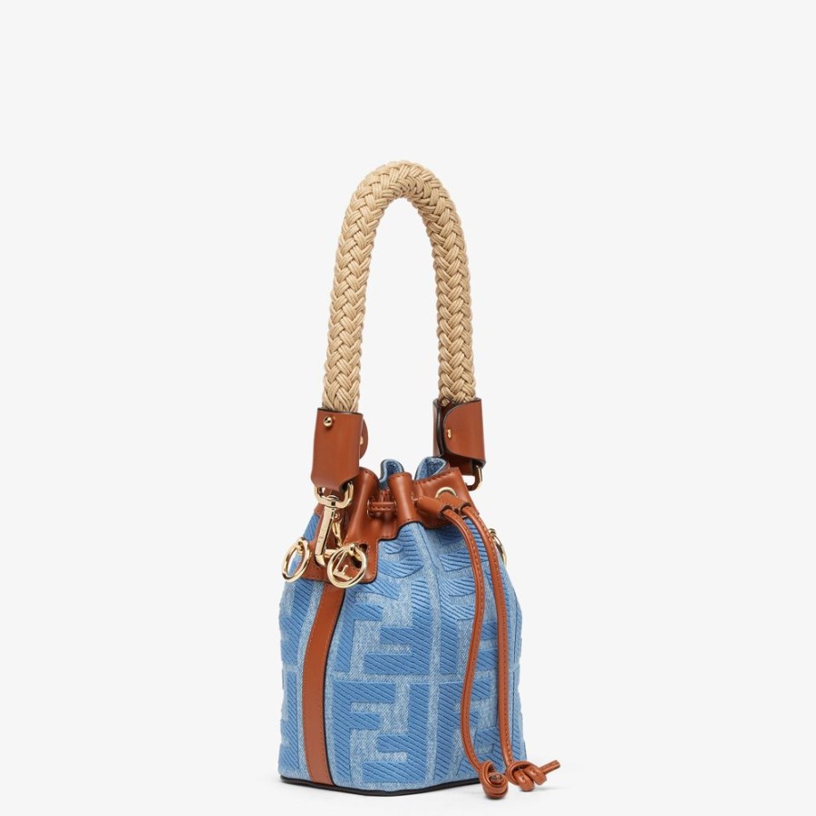 Damen Fendi Mini-Taschen | Mini Bag Aus Denim In Hellblau Mit Ff-Stickerei