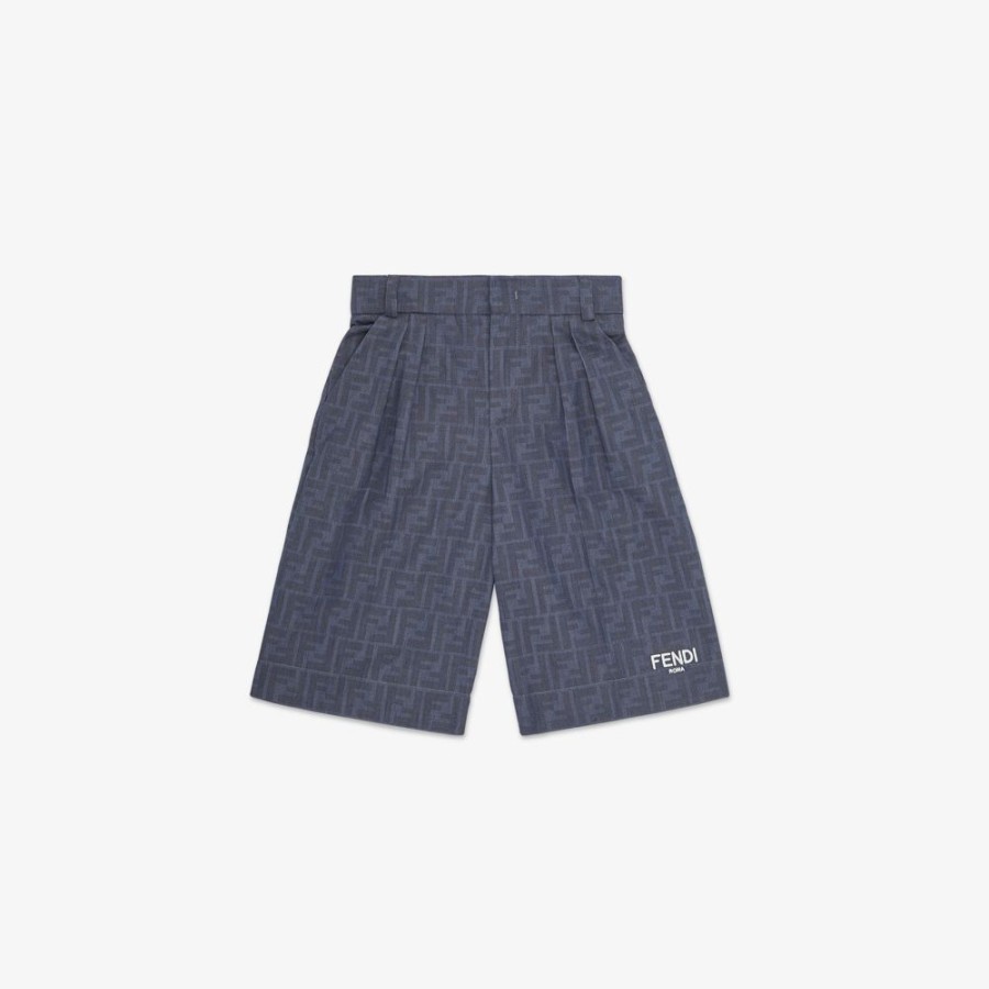 Kids Fendi Ready To Wear | Junior-Bermudas Aus Chambray In Blau