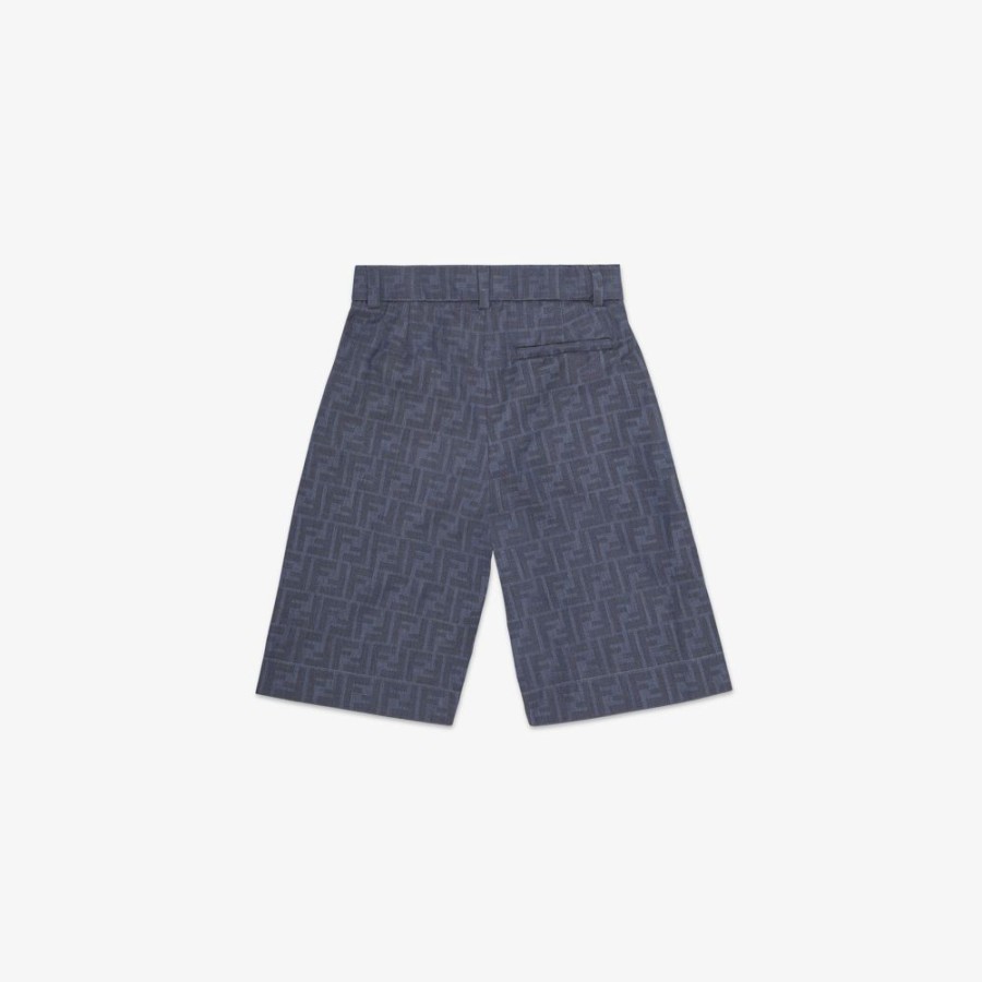 Kids Fendi Ready To Wear | Junior-Bermudas Aus Chambray In Blau