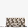 Damen Fendi Portemonnaies Mit Tragekette | Portemonnaie Aus Laminiertem Jacquardgewebe Mit Ff-Muster