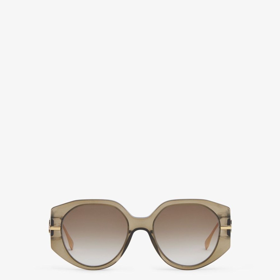 Damen Fendi Sonnenbrillen | Sonnenbrille Aus Transparentem Acetat In Khaki