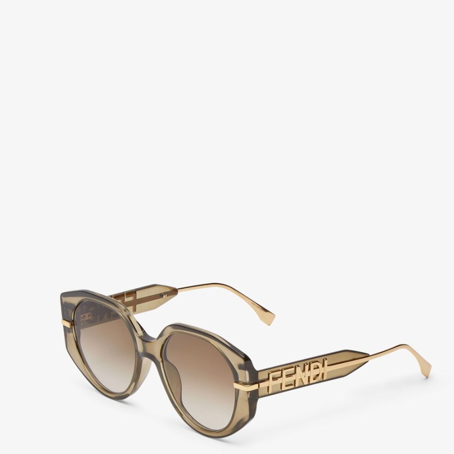 Damen Fendi Sonnenbrillen | Sonnenbrille Aus Transparentem Acetat In Khaki