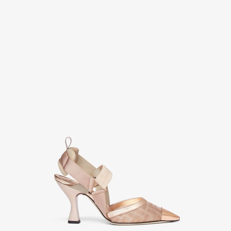 Damen Fendi Pumps Und Slingbacks | Slingback Mit Hohem Absatz Aus Mesh In Rosa