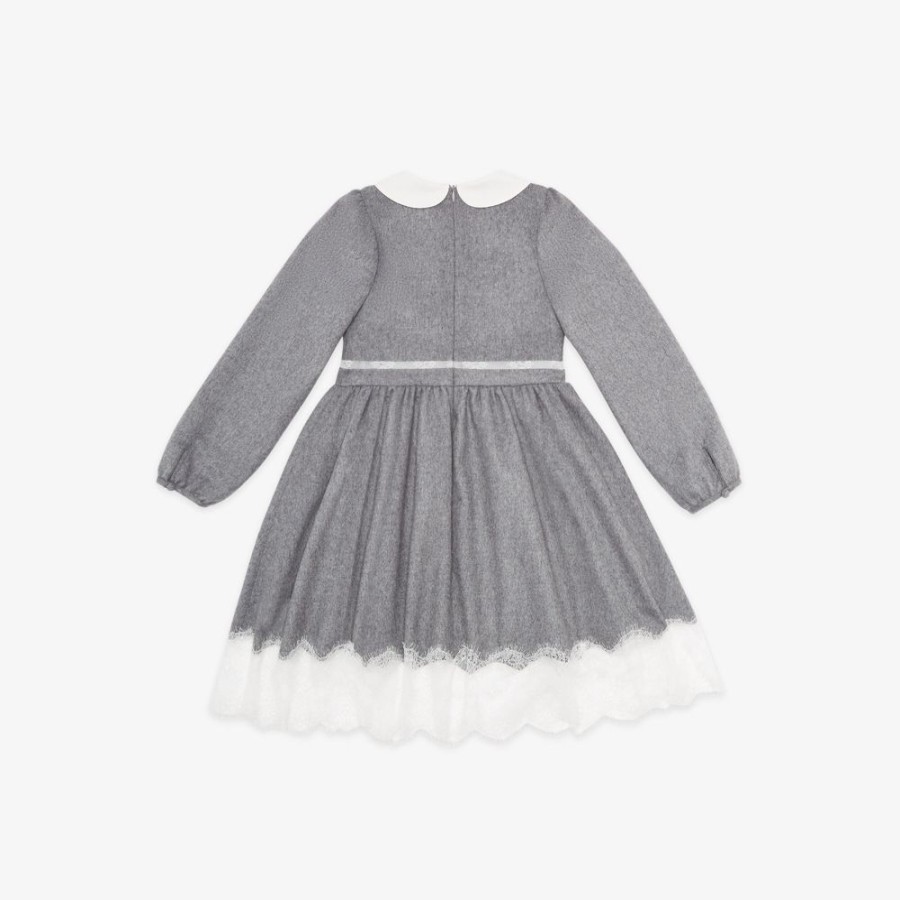 Kids Fendi Ready To Wear | Junior-Kleid Aus Flanell Und Spitze