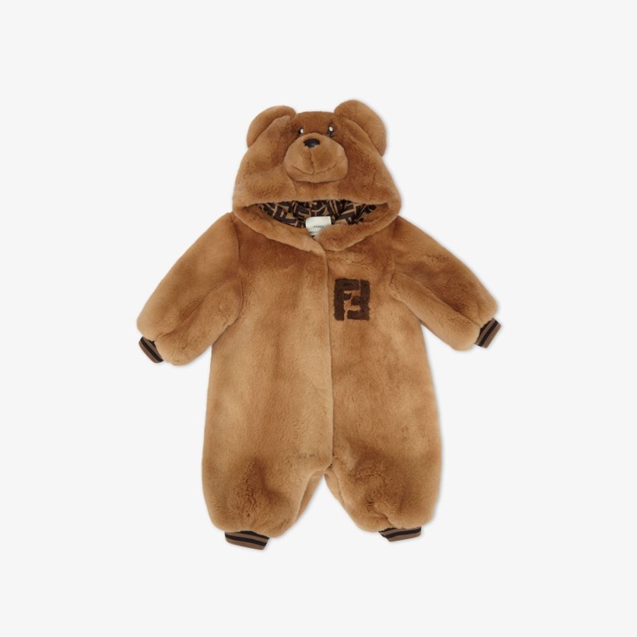 Kids Fendi Baby Madchen | Baren-Overall Aus Epiliertem Nerz In Tabakfarbe